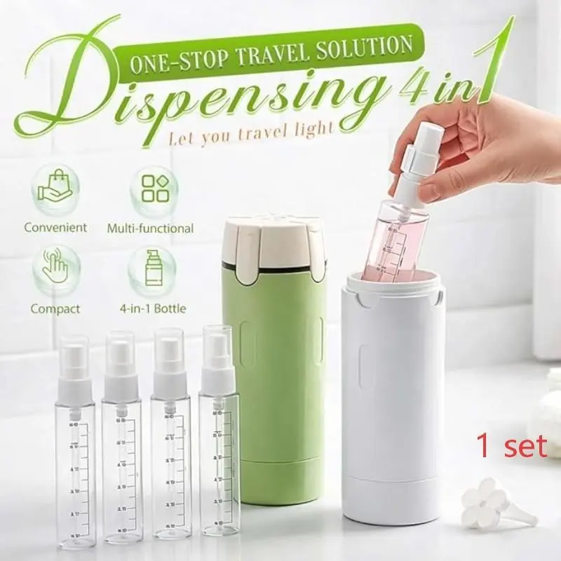 4-In-1 Travel Bottles for Toiletries, Portable Toiletries Bottle Set with Refillable Design, Transparent Plastic Containers for Shampoo Storage & Lotion, Includes Scale & Labels