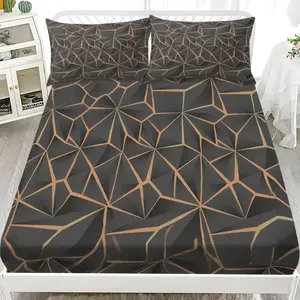Modern Geometric Bedding Set, 3pcs (1 Fitted Sheet + 2 Pillowcases), High-Definition Print, Home & Dormitory Use, Bedsheet Sets