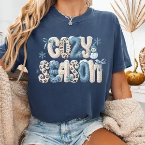 Faux Yarn Cozy Season Comfort Color T-shirt, Cozy Weather Women's Trendy T shirt ,Womenswear Soft Cotton Top