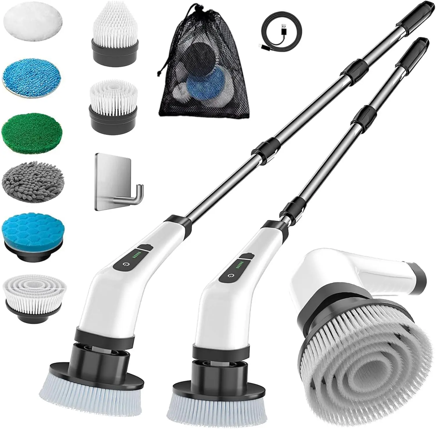 Cordless Electric Spin Scrubber, Rechargeable 8-in-1 Cleaning Brush with Replaceable Heads, 90-Mins Runtime for Bathroom, Shower, Bathtub