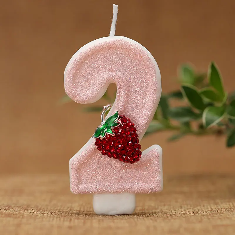 1PCS Pink strawberry birthday candle cake, sparkling number candle cake decoration with sequins for anniversary celebration, handmade creative birthday strawberry candles, Cake Decorating, Cake Decoration Supplies, Birthday Cake Decorations