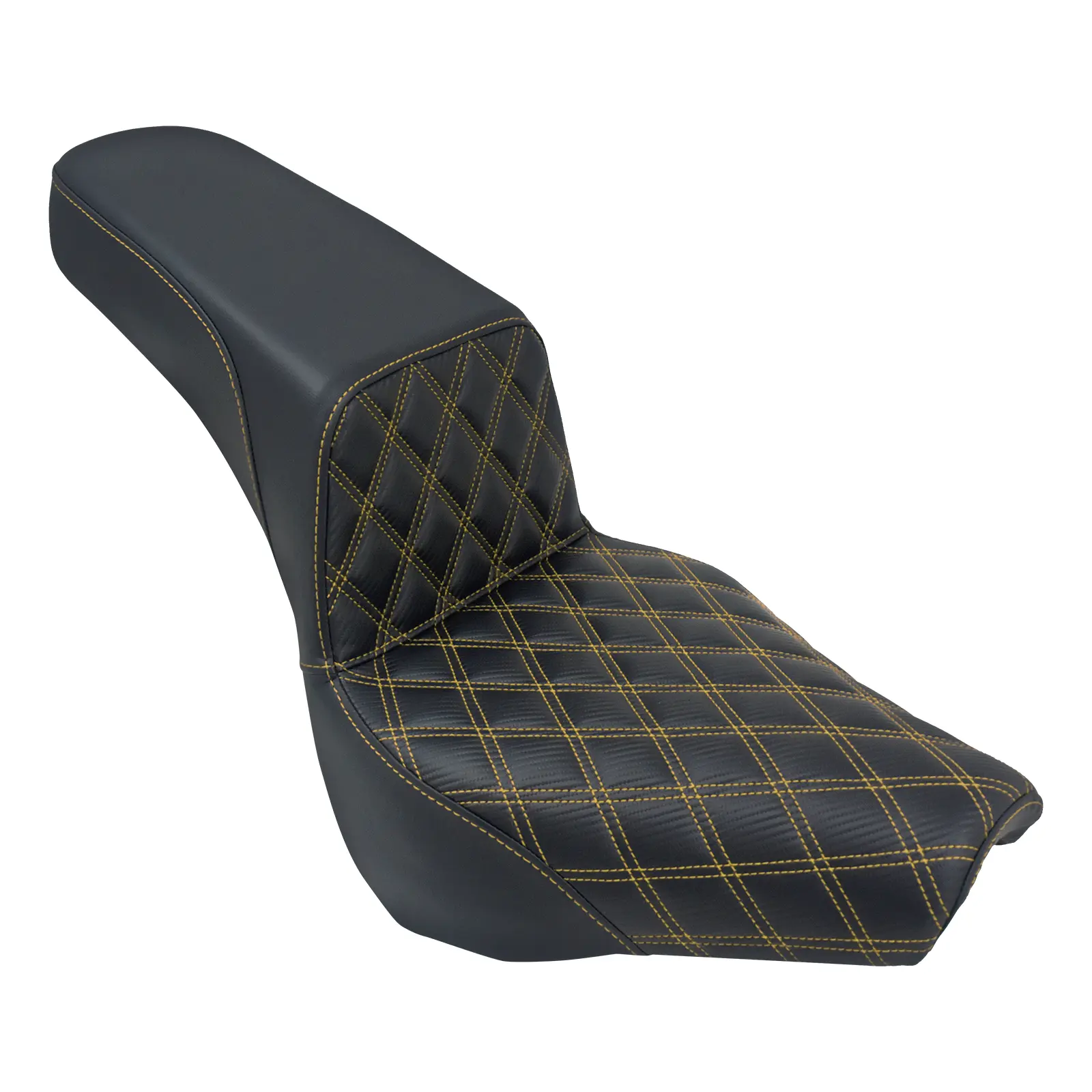 Bevel 2-Up Driver & Passenger Motorcycle Seat with Yellow Stitching, Diamond Design for Harley Softail 2018-Later FLDE, 24-Later Hydra-Glide – Ensures Comfortable Journey