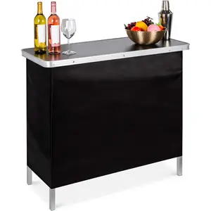 Portable Pop-Up Bar Table for Indoor, Outdoor, Party, Picnic, Tailgate, Entertaining w/Carrying Case, Storage Shelf, Removable Skirt