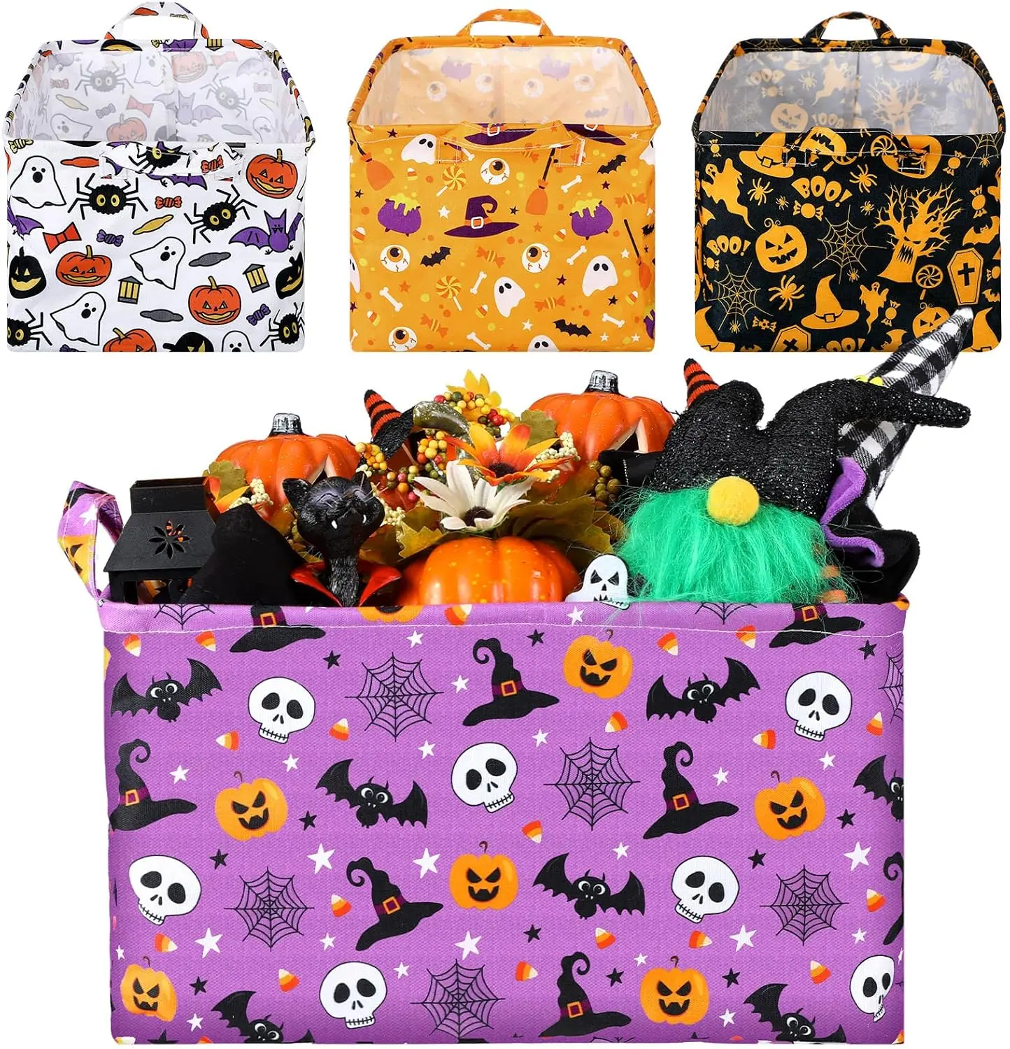 Halloween Boo Basket with Handles, Collapsible Storage Basket for Trick or Treat Gifts, Shelf Organizer, Laundry Bin, Home Decor