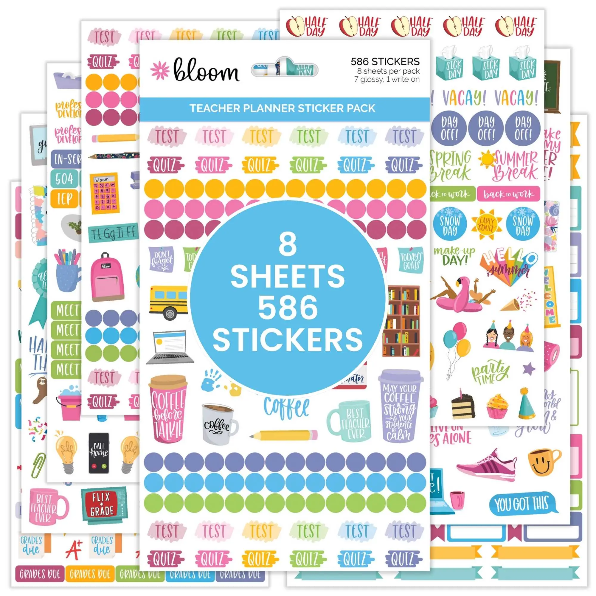 Bloom Planner Sticker Pack Teacher Decor 8 Sheets 586 Unique Stickers for Classroom Organization and Fun Decoration