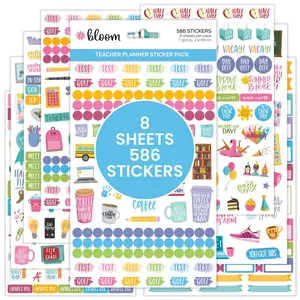 Bloom Planner Sticker Pack Teacher Decor 8 Sheets 586 Unique Stickers for Classroom Organization and Fun Decoration