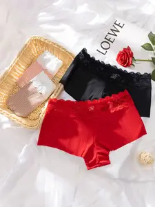 Women's Low Waist Lace Underwear Set, Sweet Stripe Design, Fashionable Comfort Fit, All-Season Wear, Perfect for Various Occasions