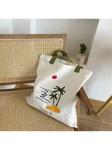 Women Original Two Tone Canvas Tote Bag New Summer Style Fresh Simple Zipper Closure Shoulder Bag for Class Study