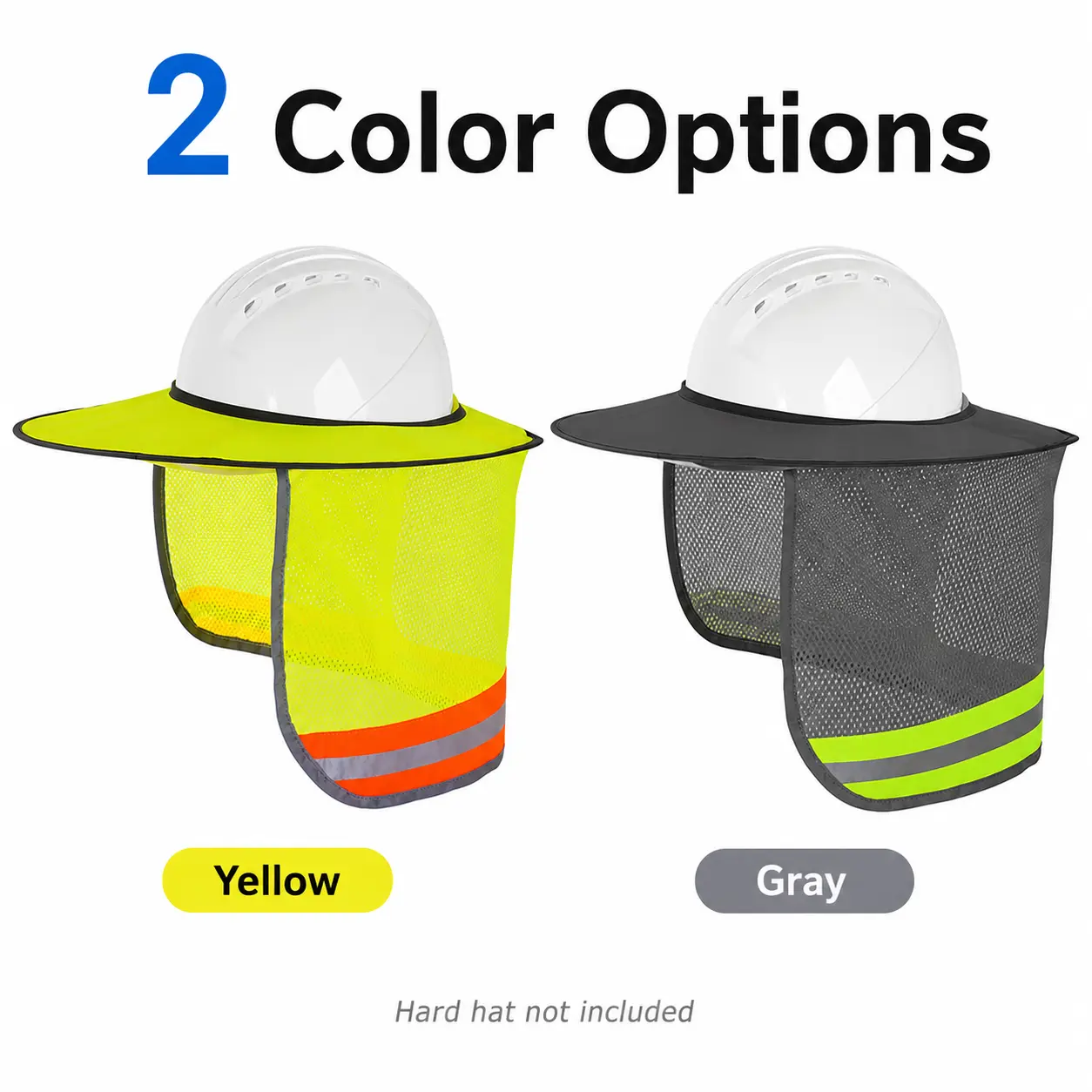 Full Brim Hard Hat Sun Shield (2 Pack), High-Visibility Polyester Mesh Neck Shade with Reflective Trim, UV Protection Safety Gear for Construction & Industrial Work