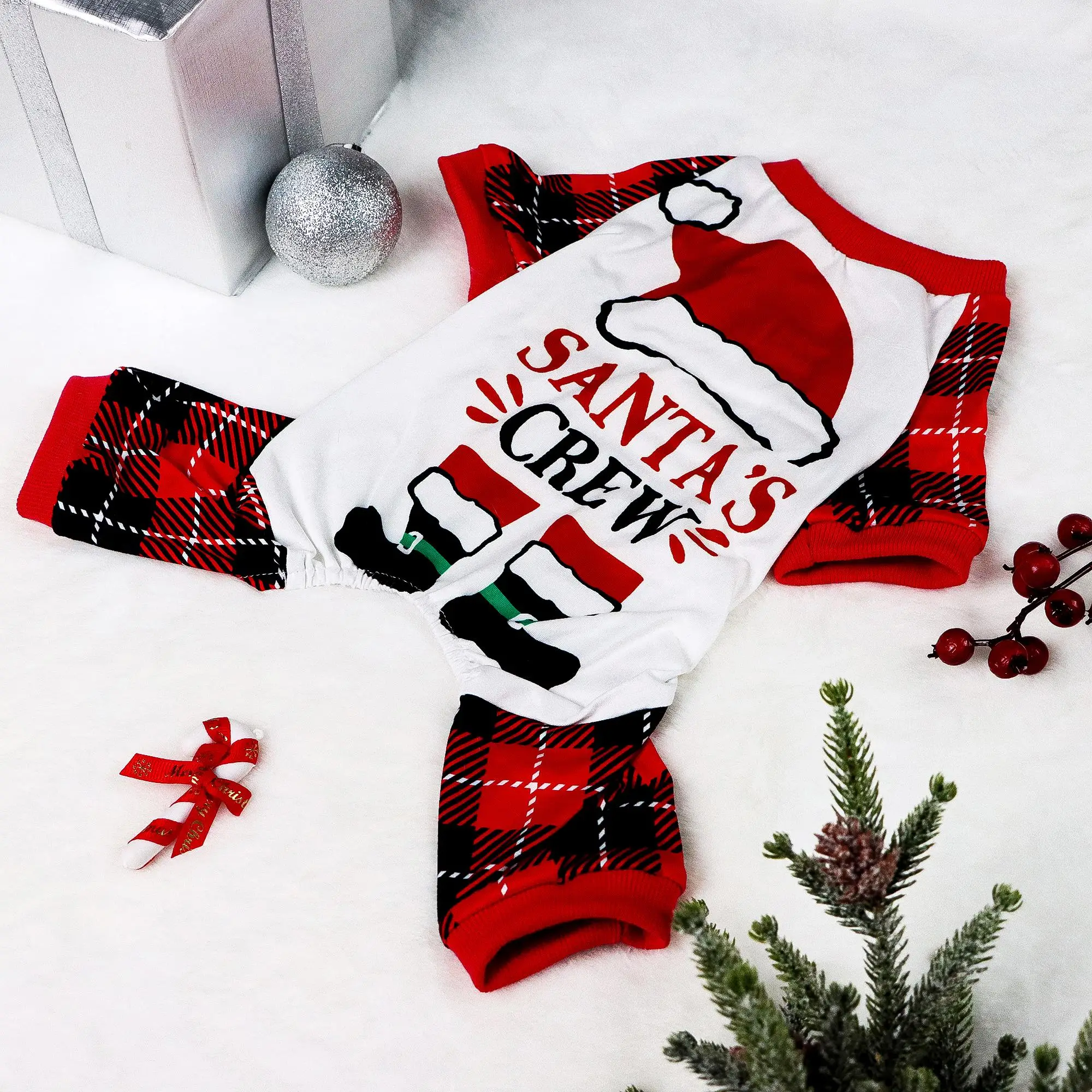 Cute Dog Clothes, Plaid Print Long Sleeve Jumpsuit, Pet Clothes for Small Medium Puppy Dog Cat, Dog & Cat Clothing Supplies, Christmas Gift