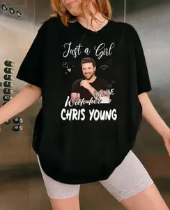 Women's Vintage Chris Young Print Cotton Crew Neck Casual Top, Retro Country Concert Merch Tee - TB002
