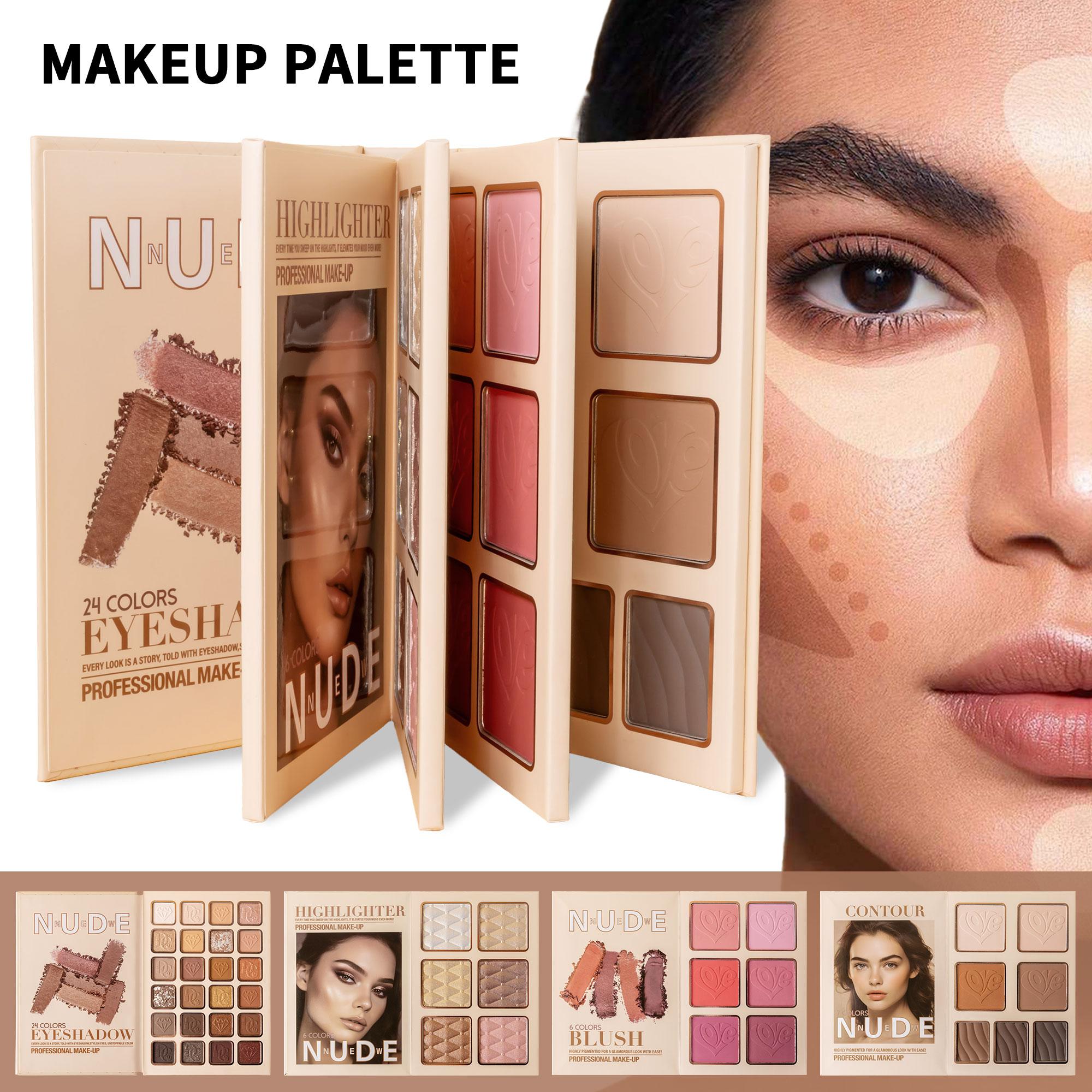 43-Color Book-Style Makeup Palette – 4-Layer Foldable All-in-One Kit with Eyeshadow, Blush, Contour & Highlighter, Long-Lasting Waterproof, Travel-Friendly for Daily & Glam Looks