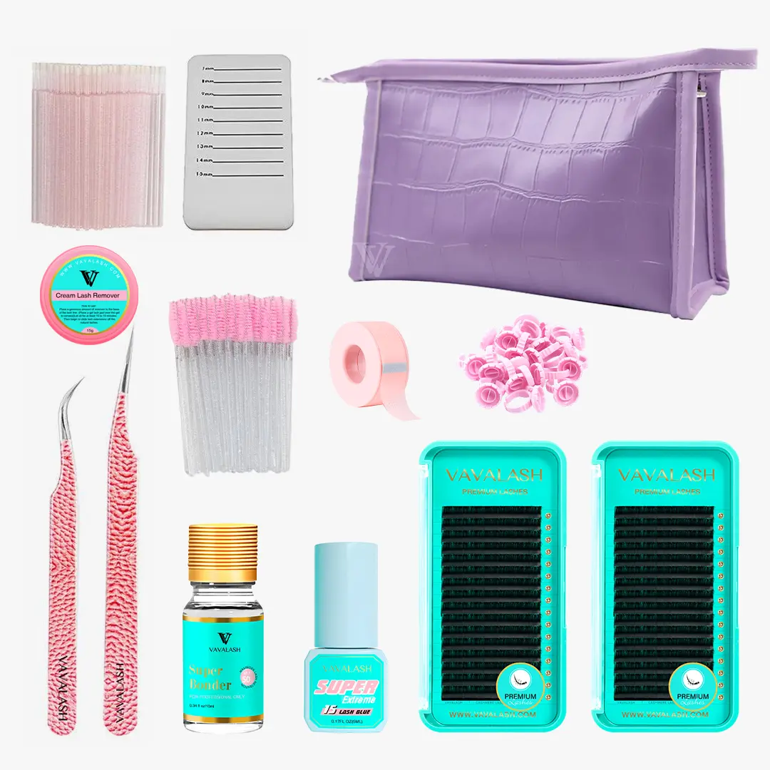 VAVALASH Classic DIY Cosmetic Makeup Lash Kit, Premium 0.15mm Individual Eyelash Extensions Set with 10mm Lashes, Tweezer & Mascara for Self-Care