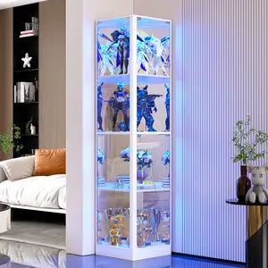 Corner Display Cabinet with Glass Doors- 68" 4-Tier Curio Cabinets with LED Lights, Display Case for Collectibles, Toys, Books, Figurines