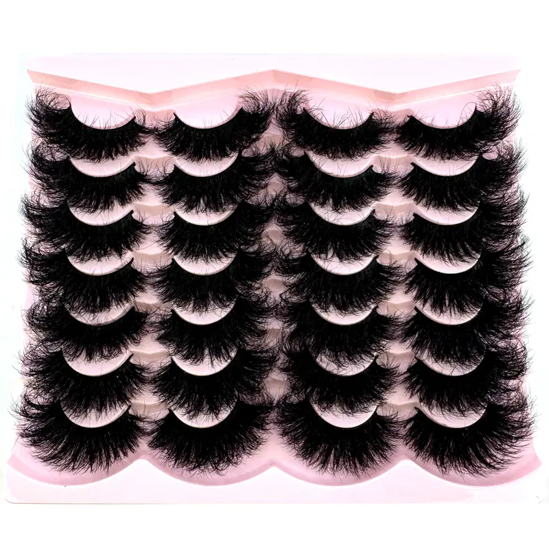 3D Fakemink Cosmetic Lash Strips Bundle - 14 Pairs, 25mm D Curl, Cross-Design, Dense Volume, Exaggerated Doll Makeup False Lashes (Beauty & Personal Care Makeup Product)