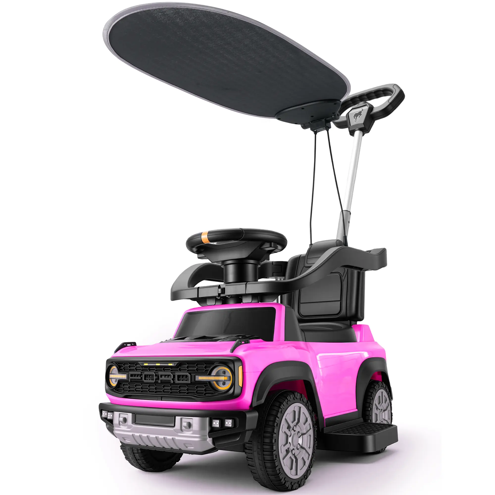 First Ride On Licensed Ford Bronco Raptor Baby Push Car for Toddlers 1-3 with Canopy, 3-in-1 Toddler Push Car w/Adjustable Handle, Rails, Horn and Music, Outdoor Stroller, Toddler Ride on Toy