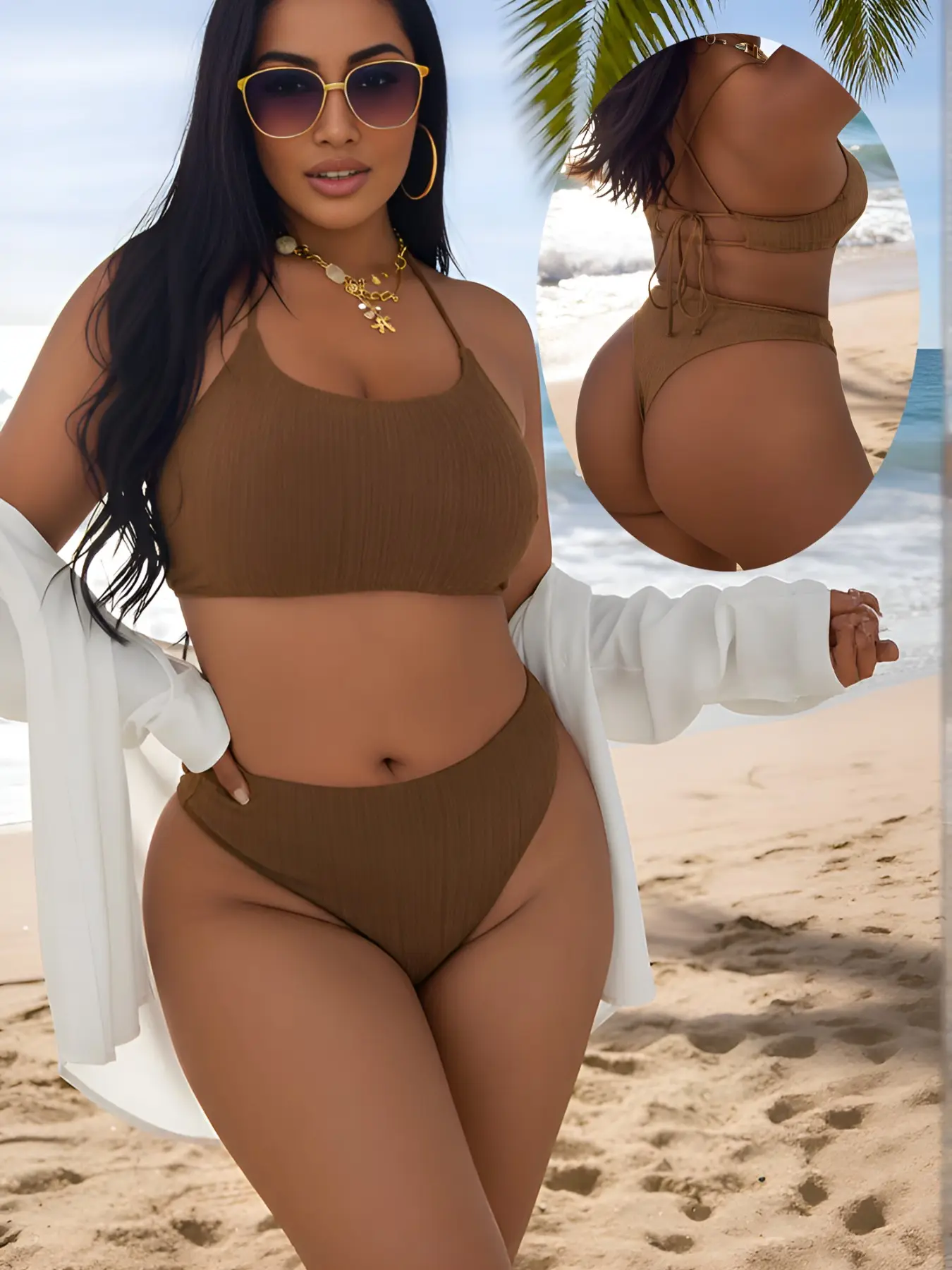 Women's New European Style Plus Size Swimsuits, Plain Back Cross Tie Strapless Bikini Set, Perfect for Beach Poolside, Sexy Swimsuit, Tie Swimwear, Swimsuit Beachwear