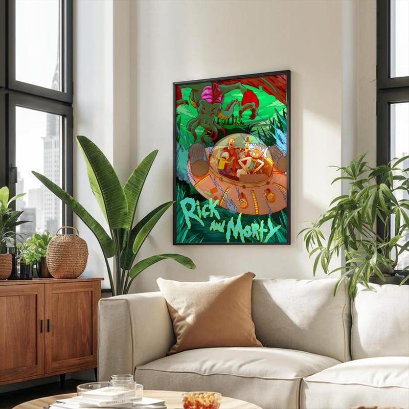 Vintage Cartoon Anime R-Rick And M-Morty Painting Calligraphy Fashion Canvas Wall Art Poster, Modern Aesthetic Waterproof Print, Fade-Resistant & Scratch-Proof Texture, Trendy Home Decor for Living Room Bedroom Office, Multiple Sizes
