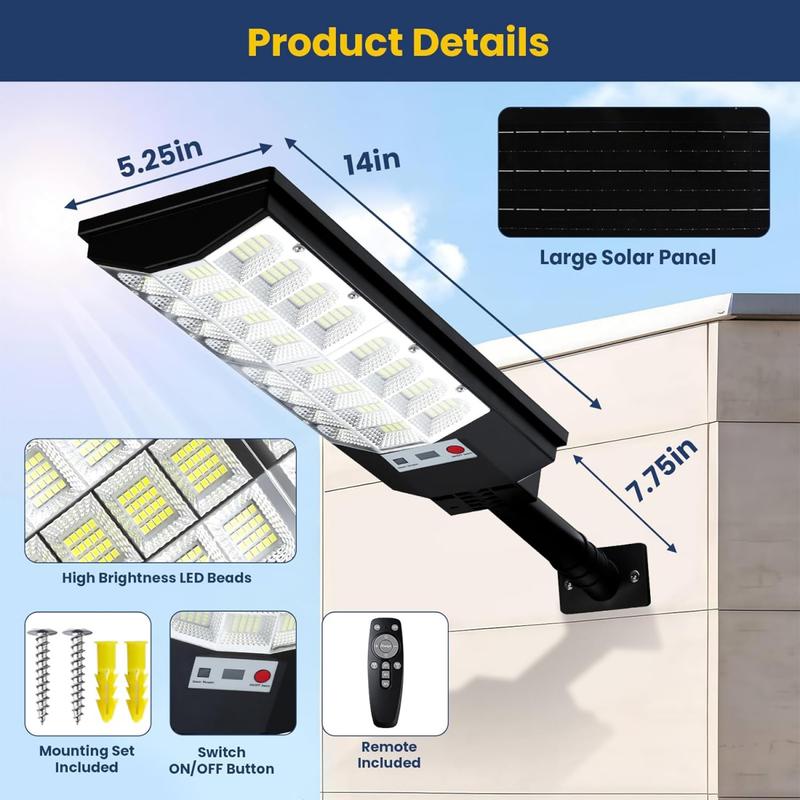 2-Pack Solar Street Lights Outdoor Waterproof, 12000LM Solar Lights with Motion Sensor, LED Flood Light with Remote, 6500K Dusk to Dawn Outdoor Lighting, Solares Parking Lot Light for Driveway Garage