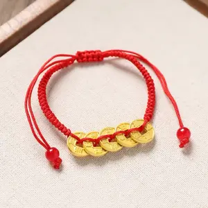 Five Emperor Coins Red Hand Rope Bracelet