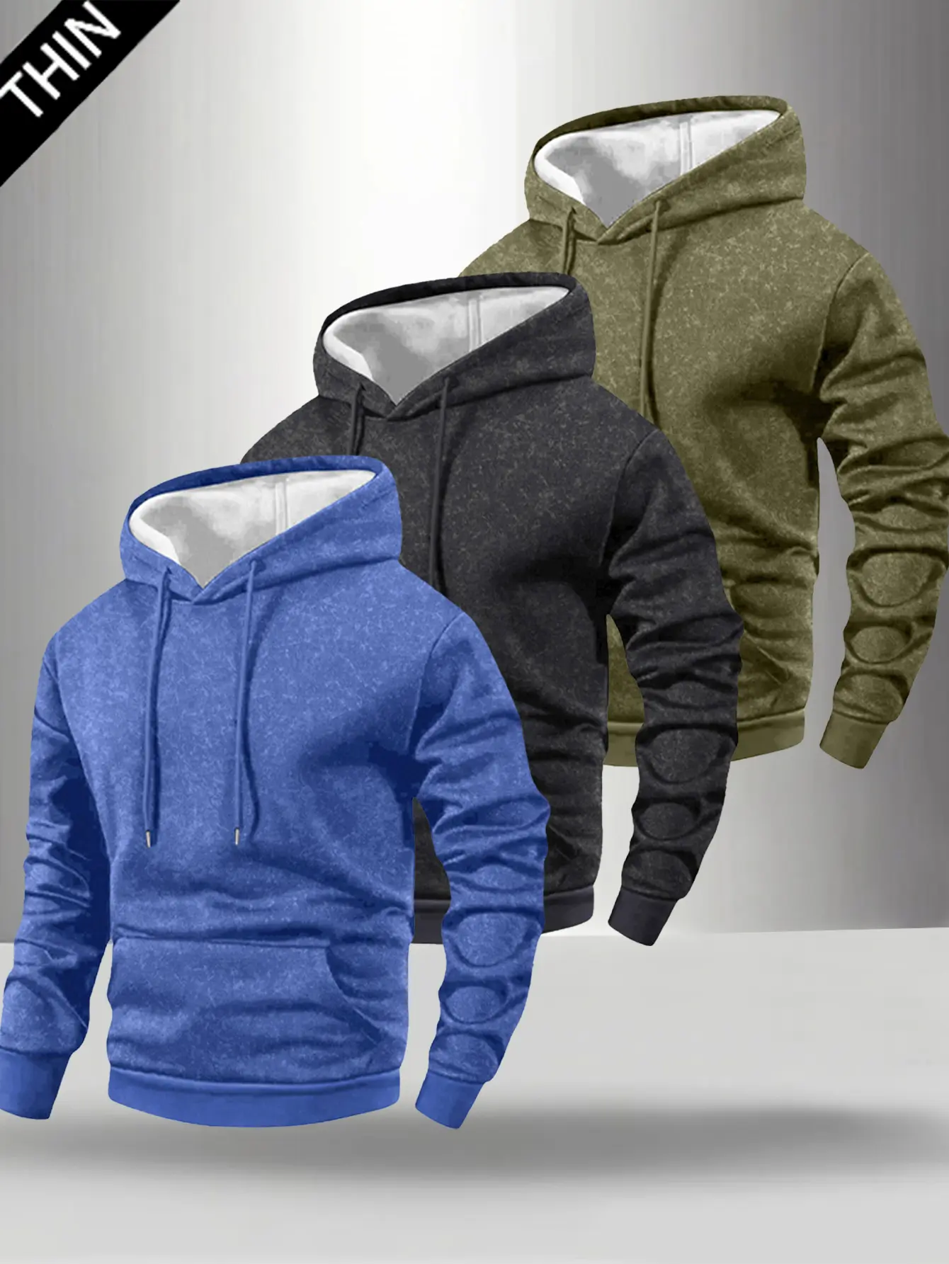 Men's 3-Piece Graphic Hoodie Set - Fitted Fashion Tops with Adjustable Drawstring, Kangaroo Pocket, Stretch Polyester Fabric for Casual Sporty Wear, Pullover