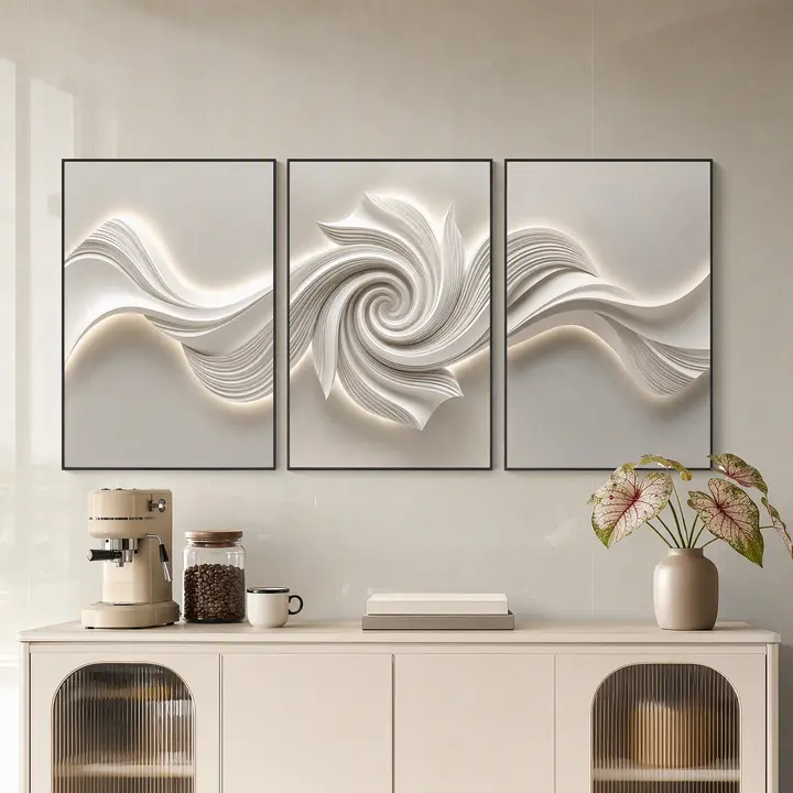Tribesigns Glossy Crystal Coating Abstract Wall Art Set of 3, Large Textured Canvas Wall Decor with 3D Light Effect for Living Room