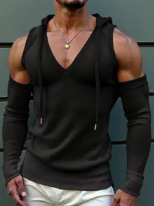 Men's Fashion Simple Textured Vest, Knitted Hooded Sleeveless Vest, Perfect for Daily Wear, Casual Style, Comfortable Fit