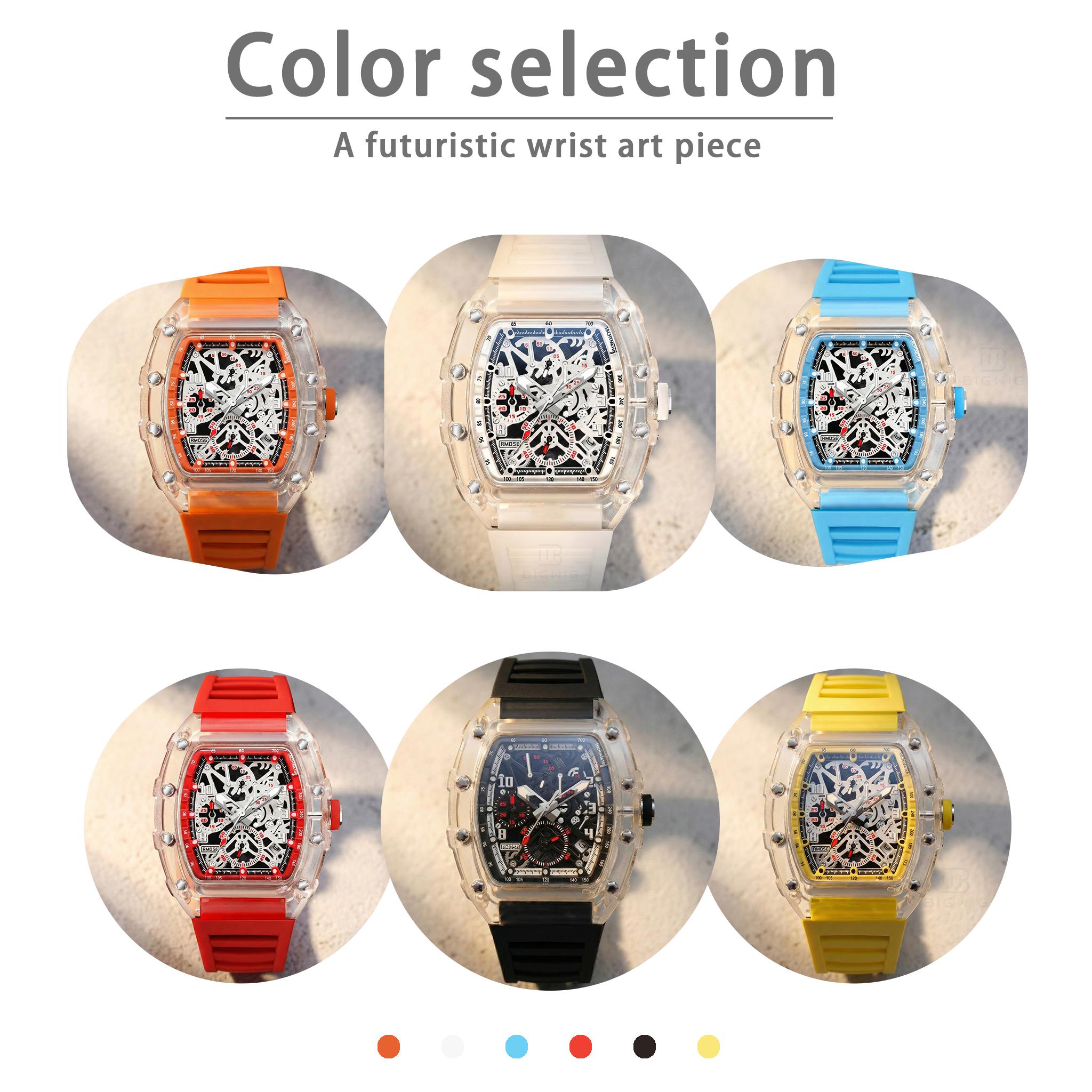 Men's Quartz Watch Mechanical Style Fashionable Casual Sports Fully Automatic Quartz Hollow Glowing Waterproof Outdoor Luxury Men's Watch