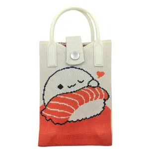 Phone Tote Bag Mini Knit Crossbody Bag Women Small Handbag with Shoulder Strap 4.72 x 7.09 x 1.97 inches Practical Polyester Crochet Pouch for Shopping Travel