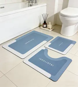 Set of 3 Absorbent Bath Mat Magic Rug Sets, Quick Drying Bath Mat Non-Slip Floor Rug Rubber Backed for Bathroom Kitchen Shower Sink