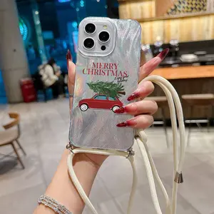 Convenient Lanyard Phone Case with Adjustable Strap and Crossbody Shoulder Strap, Silver Color Car Print, Tpu Anti-Drop Protection