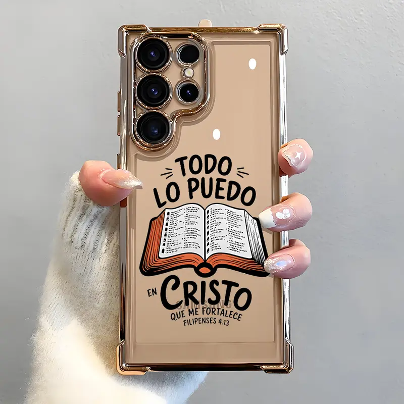 Religious Aesthetic Christian Bible Verse Electroplated Frame Smartphone Case - Durable, Slim Cover, Lightweight, Airbag Shockproof, Soft TPU, Easy-Remove Accessory for Samsung S26 S25 S25+ S25Edge S24 S24FE Plus S23 S22 Ultra
