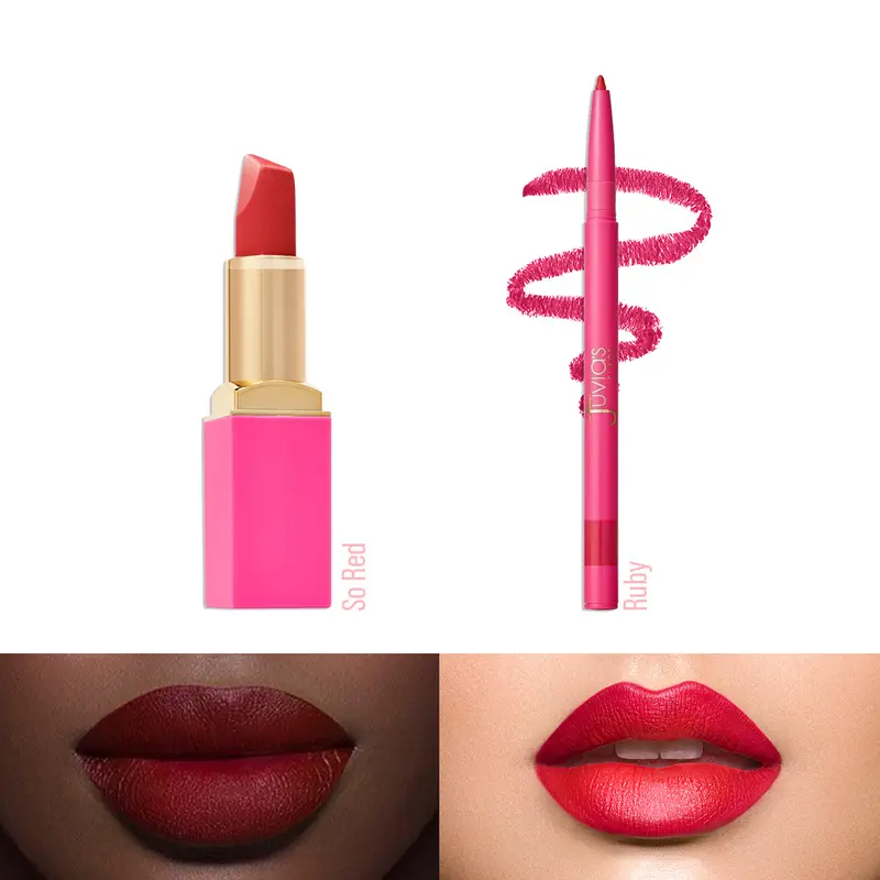 The Red Velvety Matte Lipstick Bundle- Long Lasting, Red, Lip Duo, Velvety Smooth, Non Drying , Hydrating, Soft Touch , Precision Lip Liner, Transfer Proof