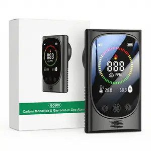 GC600 Mini CO Gas Detector – 4-in-1 Carbon Monoxide, Combustible Gas, Temp & Humidity Monitor, Smart Alarm with Sound & Light, Plug-in Worldwide, Compact & Portable, Real-Time Safety Display