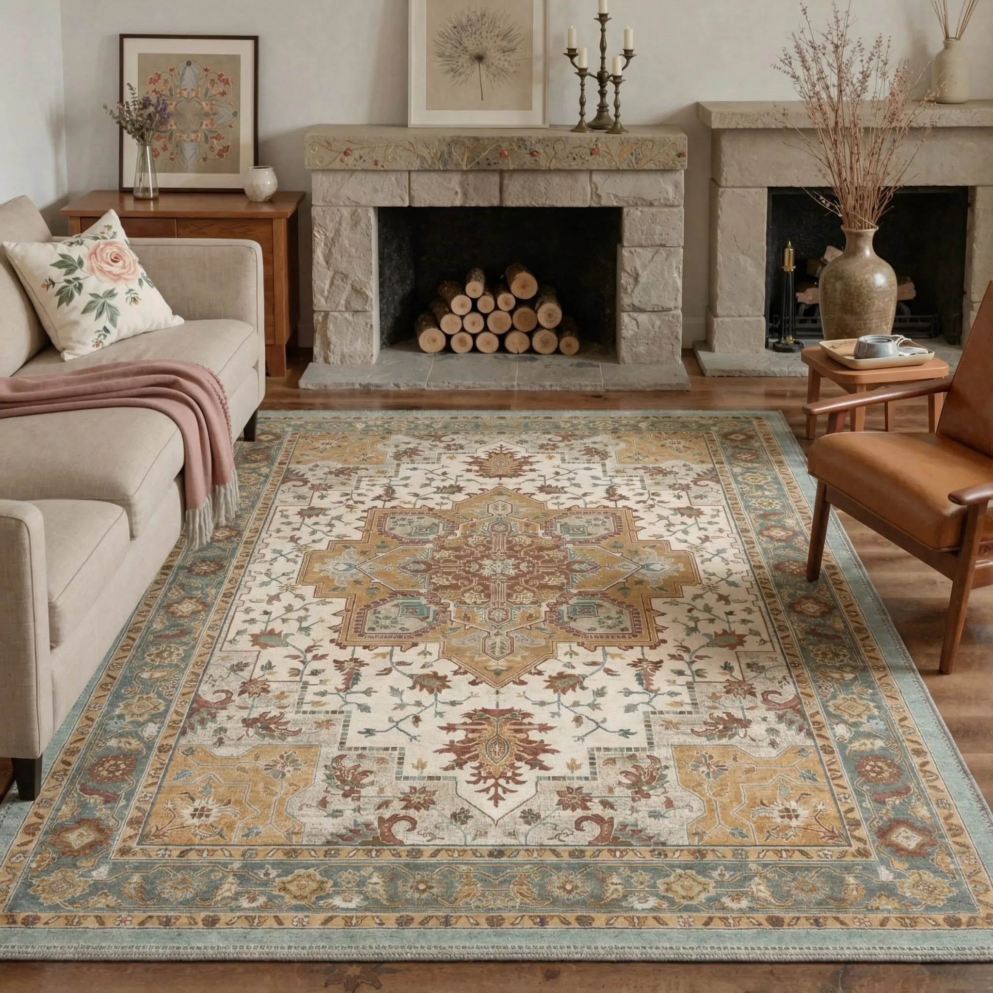 【Deals For You Days】GENIMO Area Rug – Machine Washable, Pet Friendly, Non-Slip Floor Rug, Soft Home Carpet, Perfect for Living Room, Bedroom, Kitchen, Hallway Decor ,AR1005-V4ORAM
