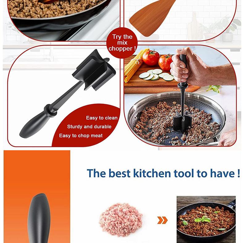 Meat Chopper, Multifunctional Heat Resistant Meat Masher for Hamburger Meat, Nylon Hamburger Chopper Utensil, Meat Ground, Non Stick Mix Chopper, Mix and Chop Meat Masher Tool
