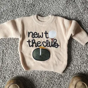 Toddler Baby Boy Girl Golf Outfits New to The Club Golf Embroidery Long Sleeve Knit Pullover Sweater Birthday Outfits