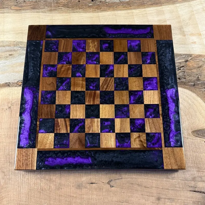 Purple Haze Black Onyx Walnut Chess Board with Border - INCLUDES PIECES