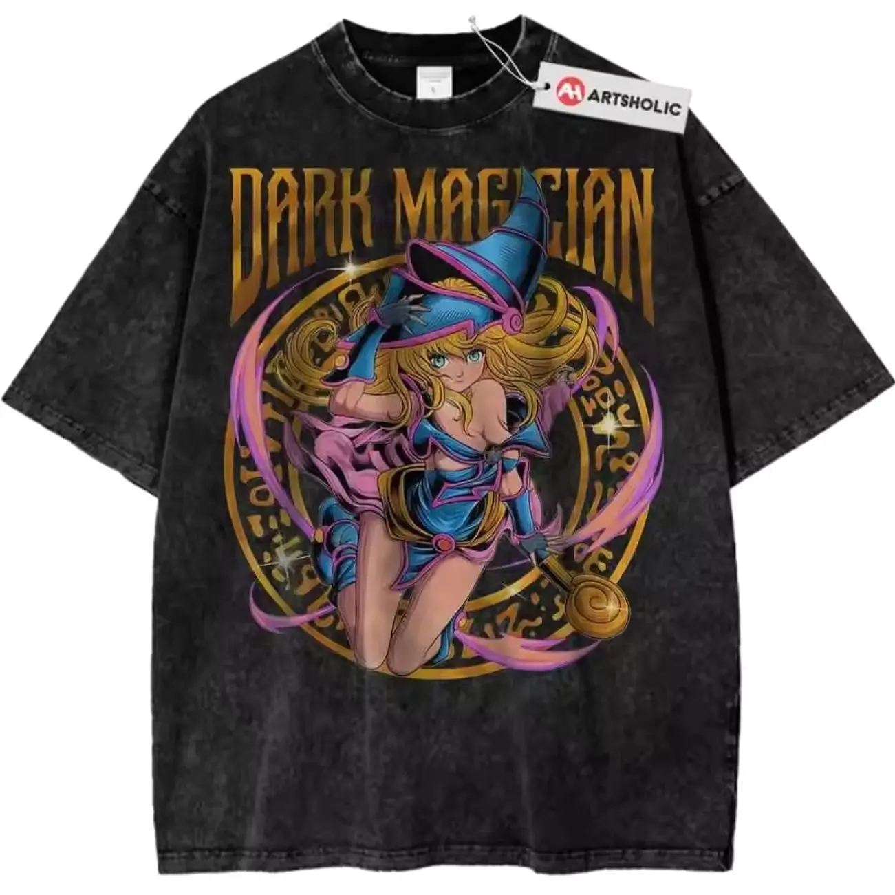 Yu-Gi-Oh! Dark Magician Girl Vintage Wash T-Shirt | Anime Aesthetic Oversized Graphic Tee | Y2K Streetwear Cotton Top Unisex for Anime Fans