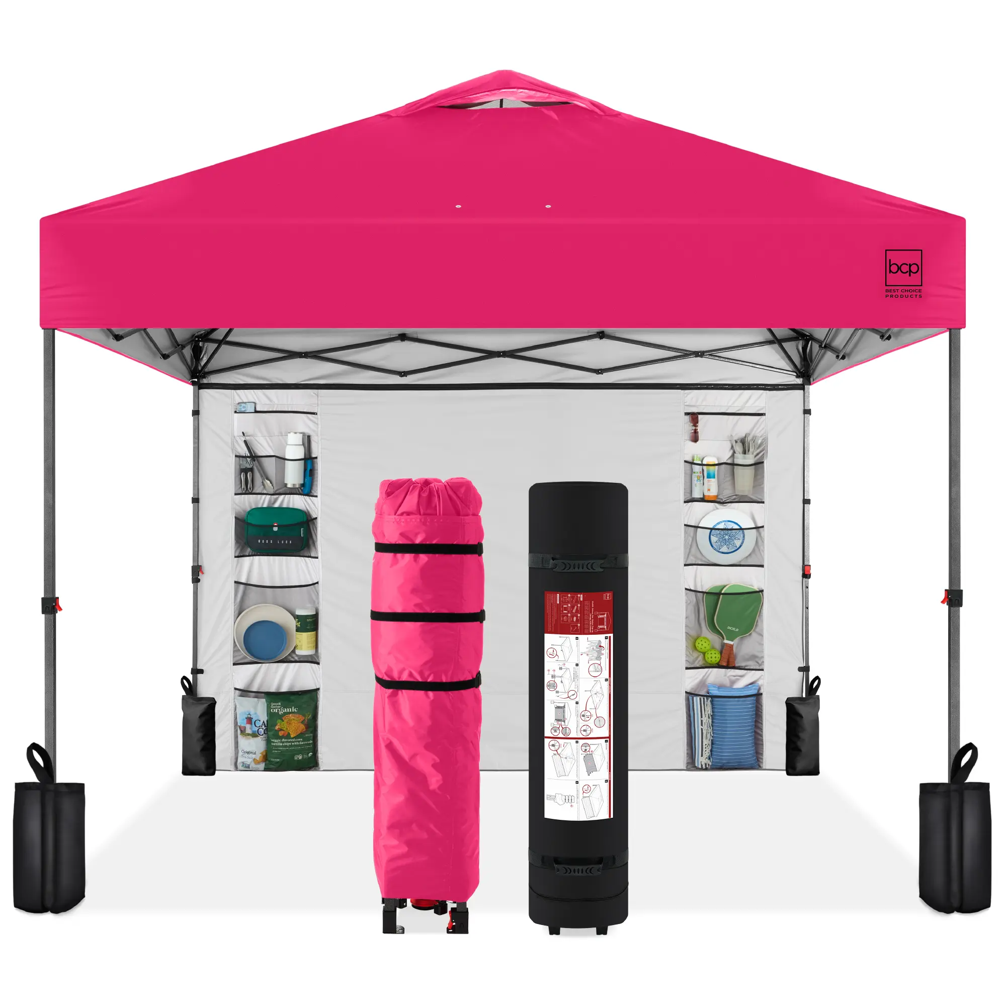 Best Choice Products 10x10ft Easy Setup Pop Up Canopy, Portable Tent w/ Side Wall, 1-Button Push, Case