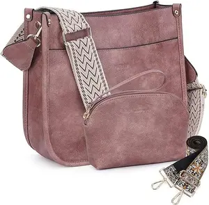 HKCLUF Crossbody Bag Purse for Women 1PCS/Set Leather Hobo Handbag Wallet Set With 2Adjustable Guitar Strap Shoulder Bag | Purse, 2PCS/Set, Leather, Wallet Set, Purse（No small bag included）