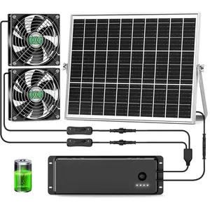 Solar Fan with Battery, 25W Solar Powered Rechargeable Fan Outdoor Waterproof, 12800 mAh Battery Exhuast or Intake Fans, For Chicken Coop Greenhouse Dog Shed Ventilation Cooling