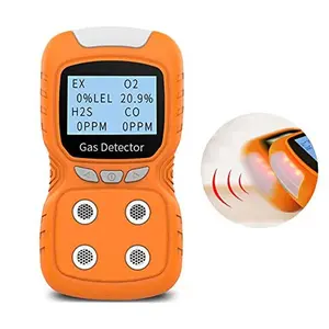 Combustible Gas Leak Detector Portable 4 in 1 Gas Detector Rechargeable Natural Gas Tester Alarm O2, CO, H2S, LEL Gas Sensor Tester Analyzer LCD Display