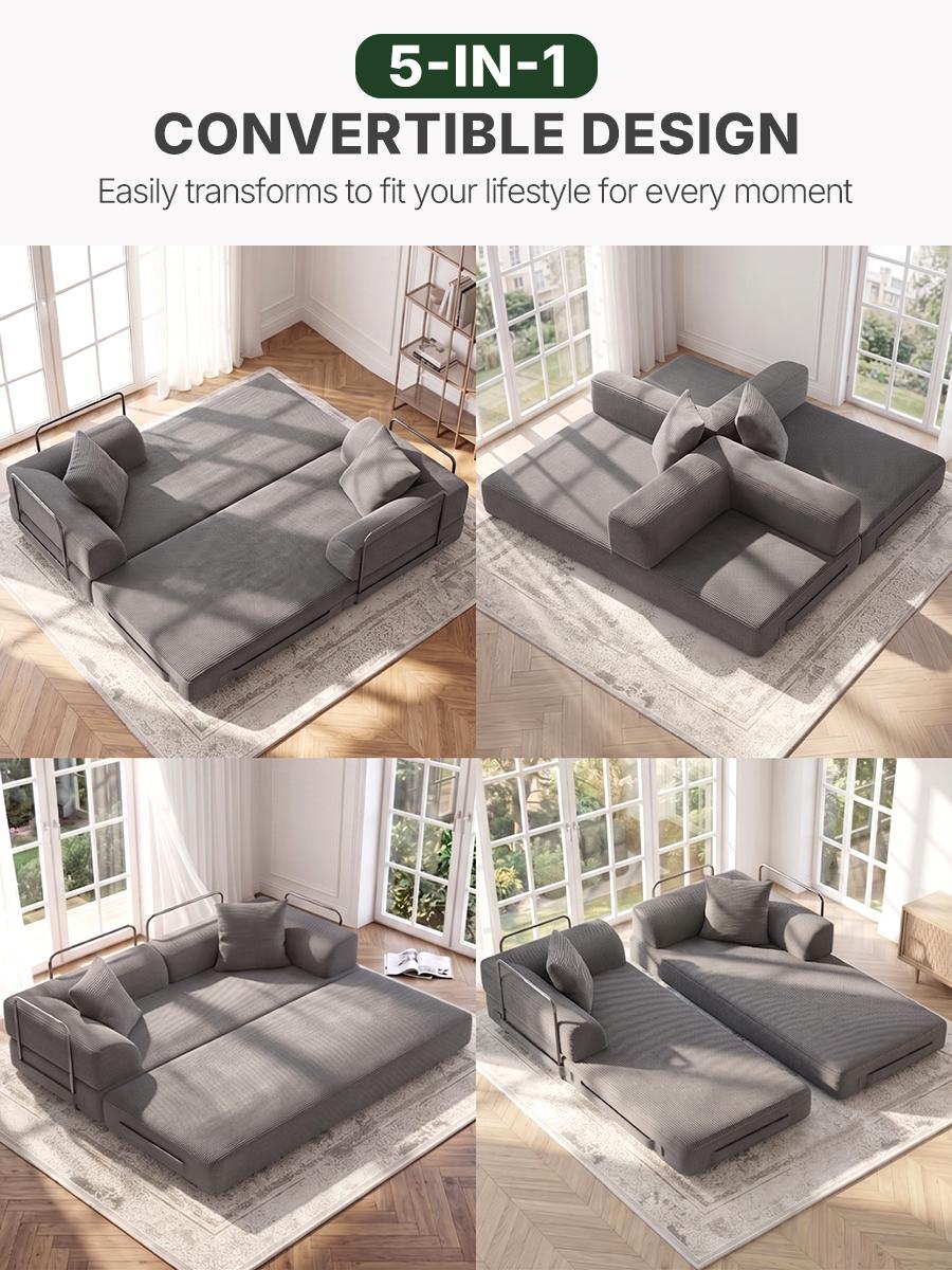5-in-1 Convertible Sofa Bed, 73'' Cloud Boneless Couch, Pull Out Sleeper Loveseat, Corduroy Futon Sofa Bed with High-Density Foam for Living Room, Bedroom, Gaming Room, dorm essentials, home decor(1 Package) 5-in-1 Convertible Sofa Bed, 73'' Cloud Boneless Couch, Pull Out Sleeper Loveseat, Corduroy Futon Sofa Bed with High-Density Foam for Living Room, Bedroom, Gaming Room, dorm essentials, home decor(1 Package)
