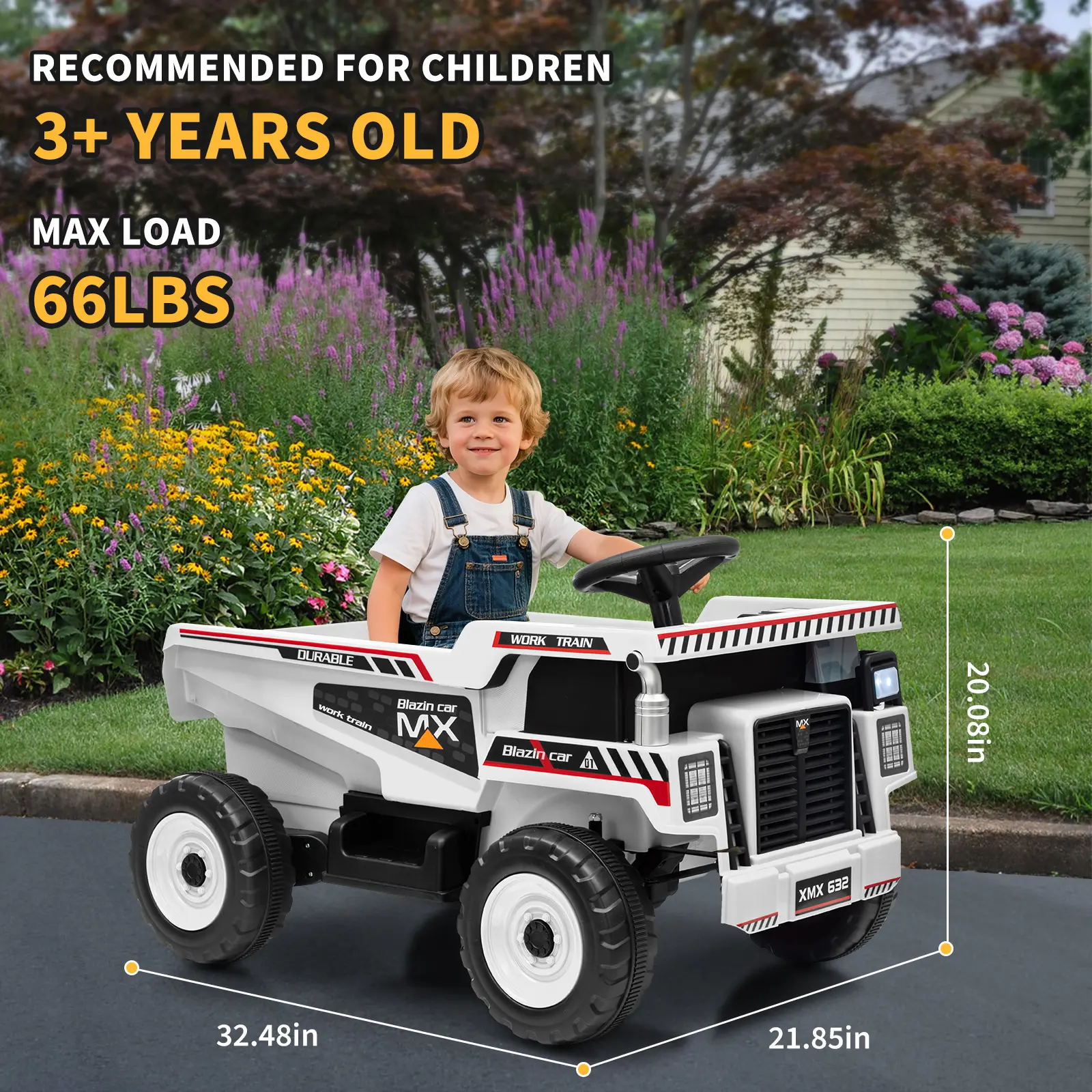 12V Kids Ride-On Dump Truck – 4-Wheeler Electric Construction Vehicle with Remote Control, Dump Bed, Shovel, LED Lights, Music – Electric Ride-On Toy for Boys & Girls Ages 3-8
