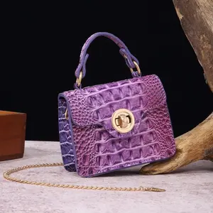 Handheld Crossbody Wallet, Vintage Women's Bag, Multi-color Brahmin Crocodile Pattern