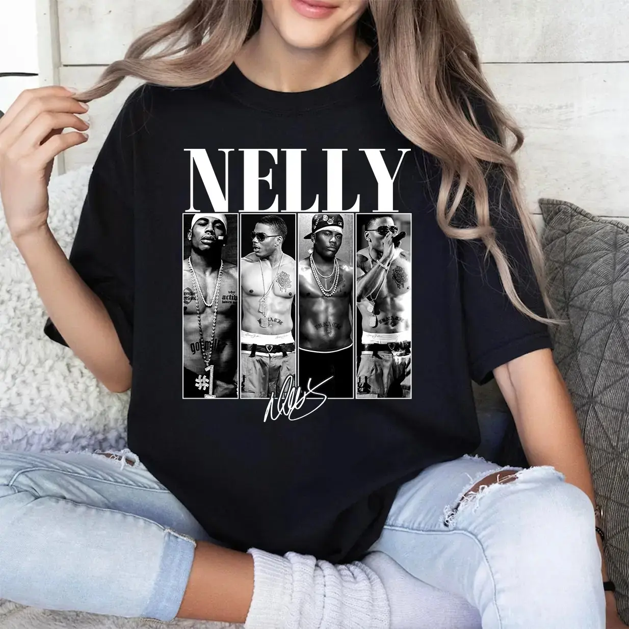 Graphic Nelly Nelly Rapper Bootleg T-shirt, Retro Y2k Casual Women's Fashion Top Basic Elastic Grey Knit Short Sleeve Crew Neck Unisex Tee - Garment
