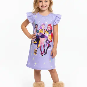 Girls K-Pop Hunter Theme Fashion Dress, Graphic Print Dress, Pop Singer Pattern Game, Casual New Trend Clothing, Birthday Gift, Ages 4-12
