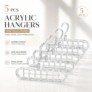 Daily Nest 3/5 Pack Heavy-Duty Foldable Acrylic Hangers Pro with 9 Holes - Hanger Anti-Slip, Space-Saving Clothes Organizer for Closet, Wardrobe, and Dorm Storage  Hanging Swivel house multi helper not Plastic  Hook