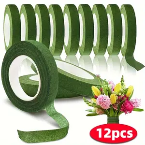 12 Counts Floral Tape for Bouquet Wrapping, Paper Adhesive, Ideal for Artificial Flowers & Plant Stems, Perfect for DIY Crafts, Gift Wrapping Supplies
